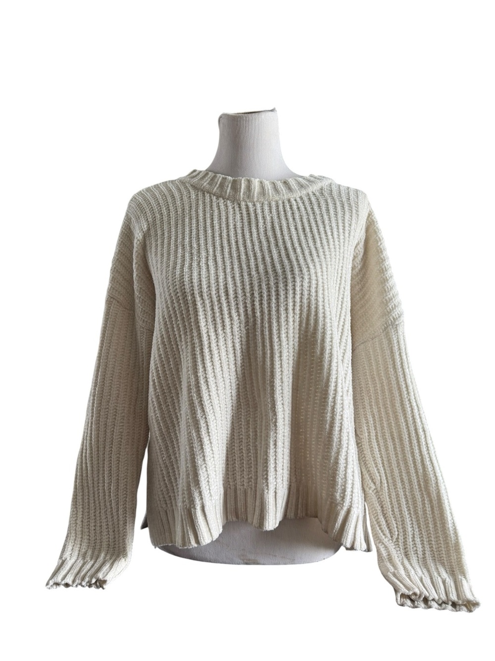aerie Cream Ribbed Crewneck Sweater Size L